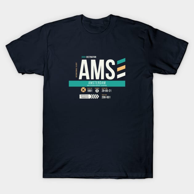 Amsterdam (AMS) Airport Code Baggage Tag T-Shirt by SLAG_Creative